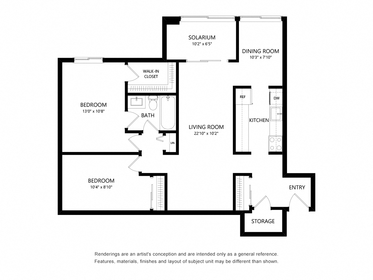 Floor plan for 2 beds, 1 bath, 1097 sqft